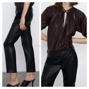 ZARA Chino Pants Faux Leather Women Size 14